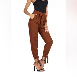 Grace Karin Red Paper Bag Waist Pants